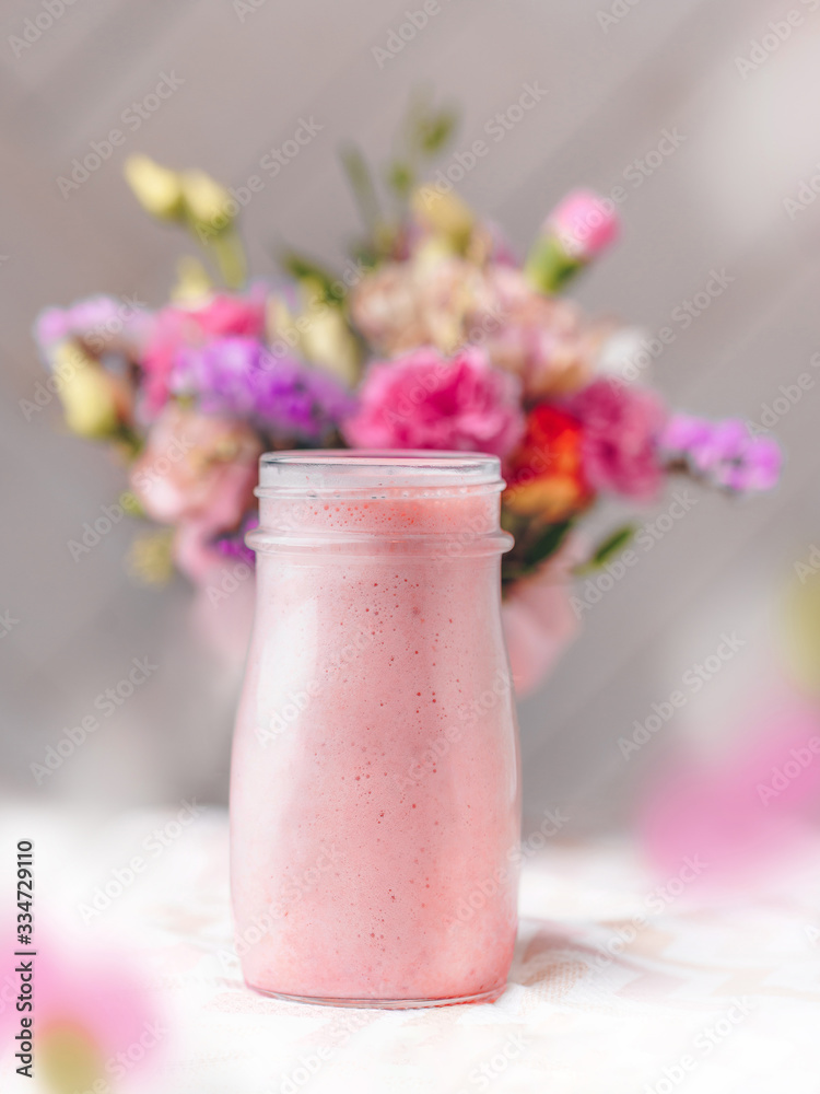 pink smoothie with flowers