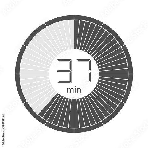 The 37 minutes stopwatch icon, digital timer. Vector illustration.
