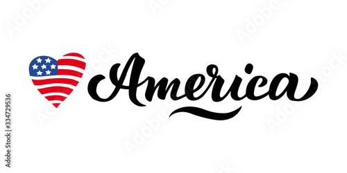 America and the American flag in Heart. Patriotic Poster 4th of july on the day of remembrance, the fourth of July Great print for clothes, t shirt design. Postcard Independence Day