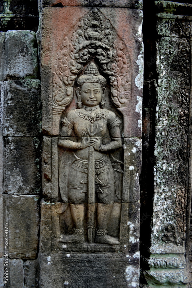 Ancient buddhist stone carving at Angkor Wat Cambodia