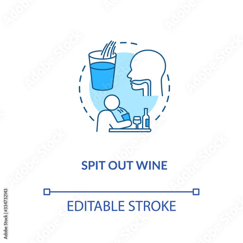 Spit out wine concept icon. Professional sommelier advice, winetasting tips idea thin line illustration. Avoid swallowing at degustation. Vector isolated outline RGB color drawing. Editable stroke