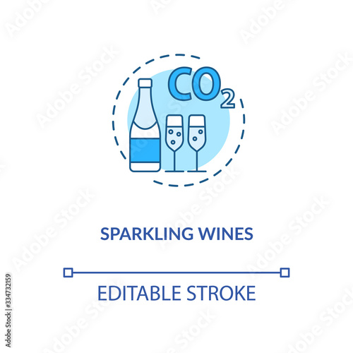 Sparkling wine concept icon. Fizzy alcohol drink, winemaking idea thin line illustration. Festive beverage for celebration events. Vector isolated outline RGB color drawing. Editable stroke