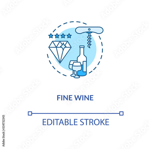 Fine wine concept icon. Vintage alcohol drink, premium quality winemaking idea thin line illustration. Beverage aging, luxurious product. Vector isolated outline RGB color drawing. Editable stroke