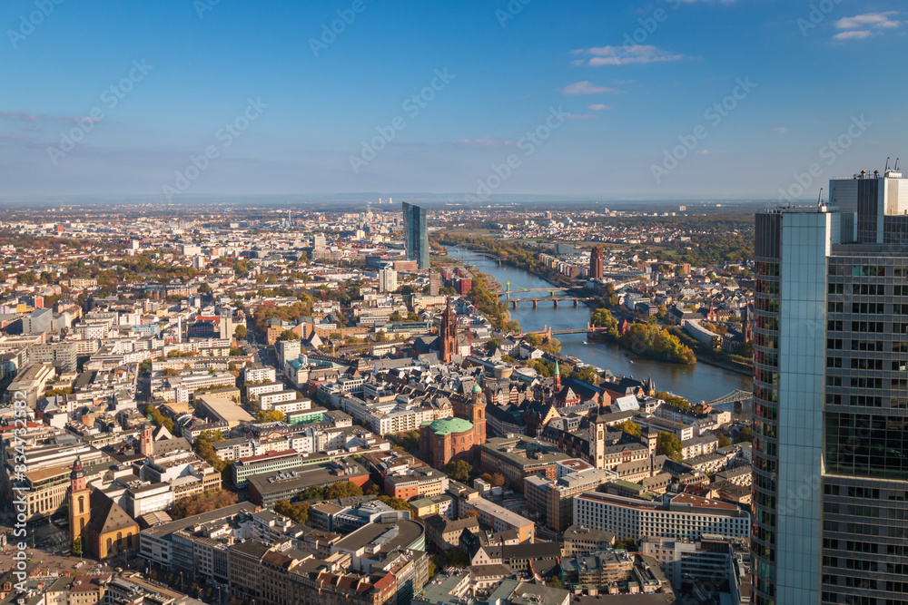 Aerial panorama cityscape of Frankfurt am Main, Germany.