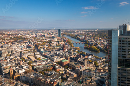 Fototapeta Naklejka Na Ścianę i Meble -  Aerial panorama cityscape of Frankfurt am Main, Germany.