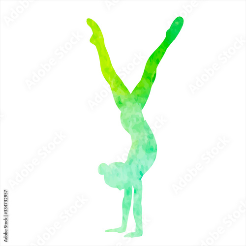 isolated, watercolor silhouette green girl gymnast