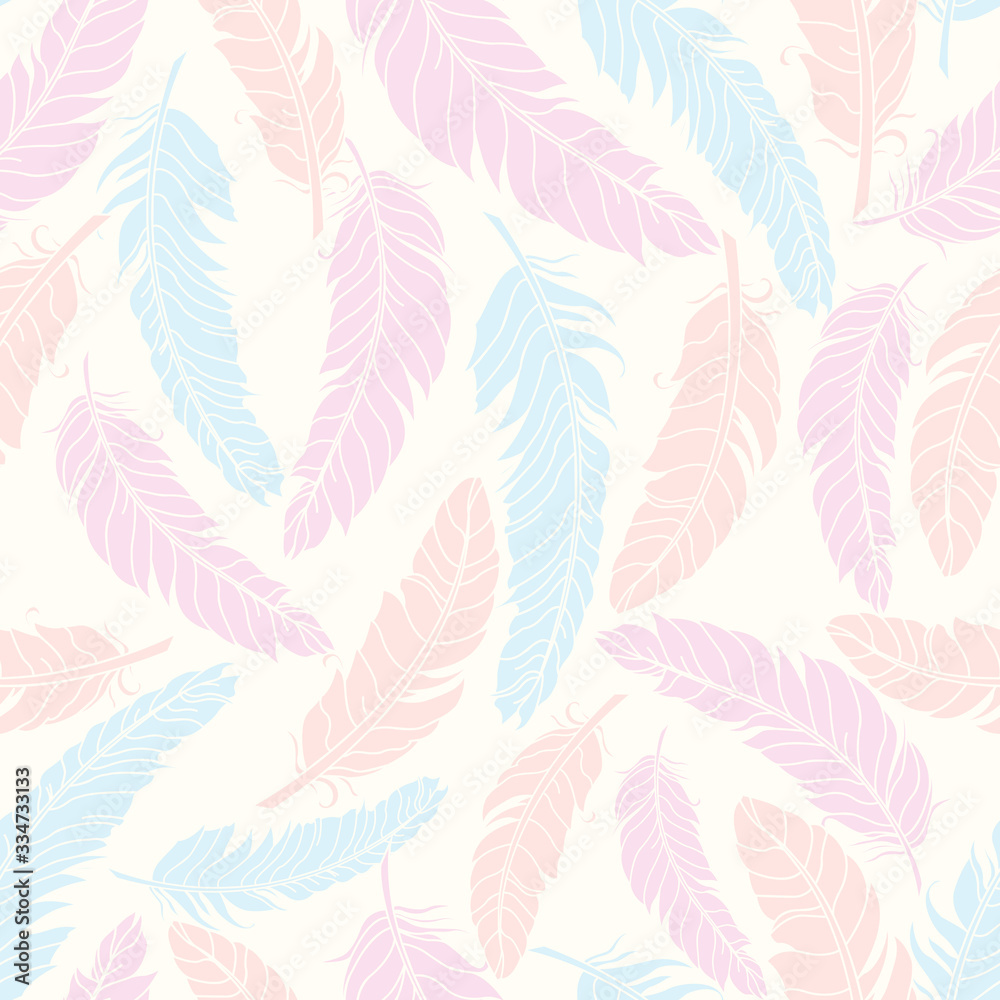 Feathers seamless pattern., feathers of tender shades