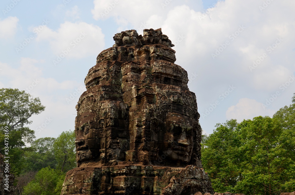 One of the famous face towers of Bayon Temple, Angkor Wat, Siem Reap