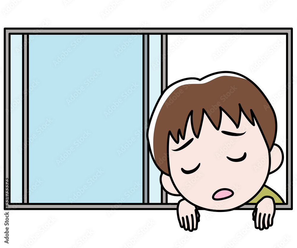 窓の向こうで退屈している男の子 窓の向こうで退屈している男の子