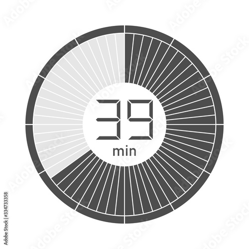 The 39 minutes stopwatch icon, digital timer. Vector illustration.