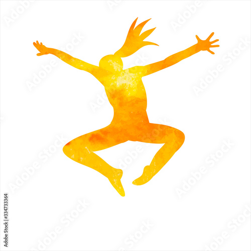 vector, isolated, watercolor silhouette orange girl gymnast