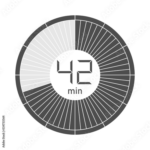 The 42 minutes stopwatch icon, digital timer. Vector illustration.