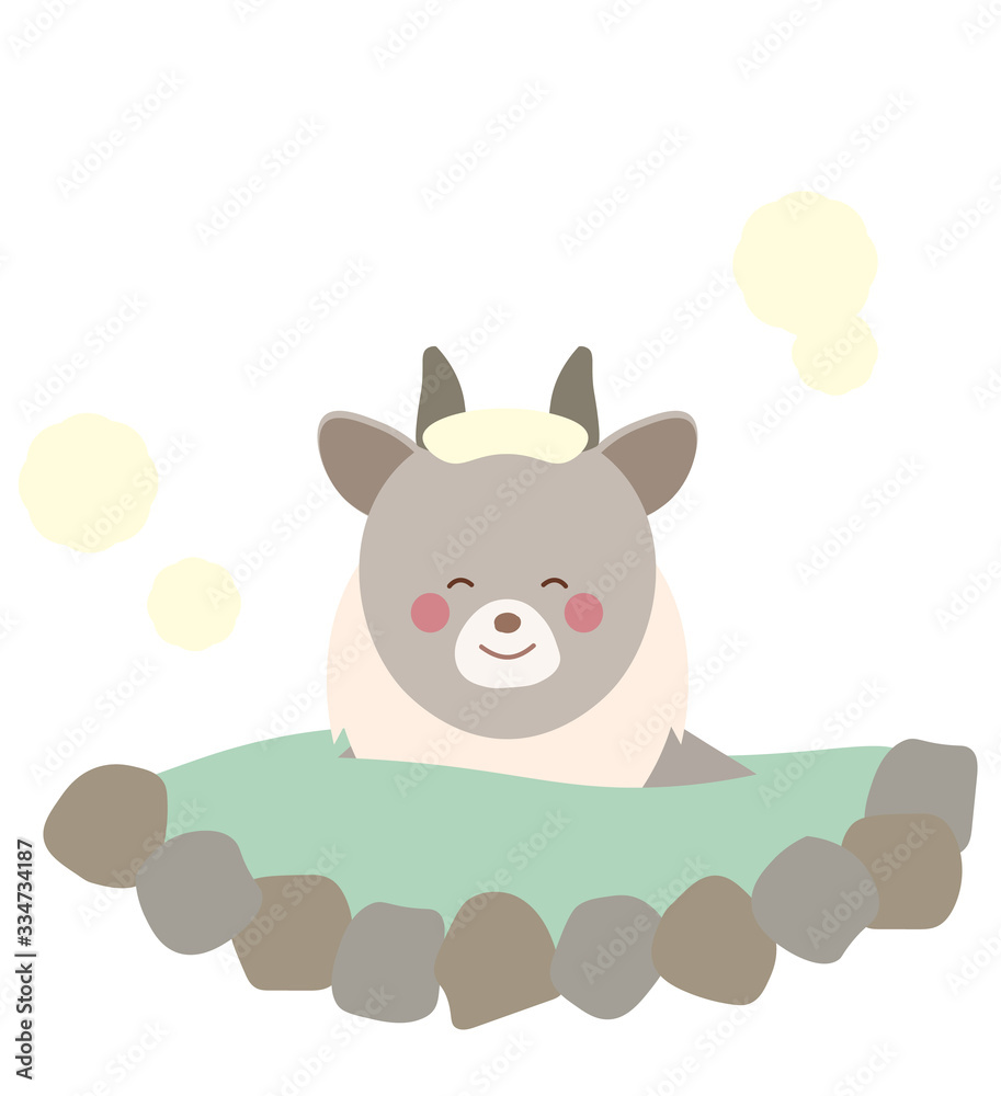 温泉に入るカモシカのイラスト 温泉に入るカモシカのイラスト