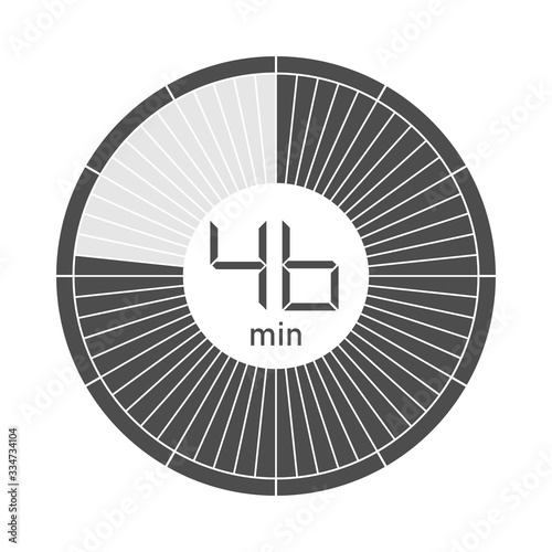 The 46 minutes stopwatch icon, digital timer. Vector illustration.