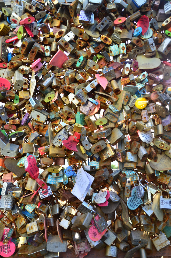 N Seoul Tower is one of the iconic symbols of Seoul, couples head to the tower to lock their 