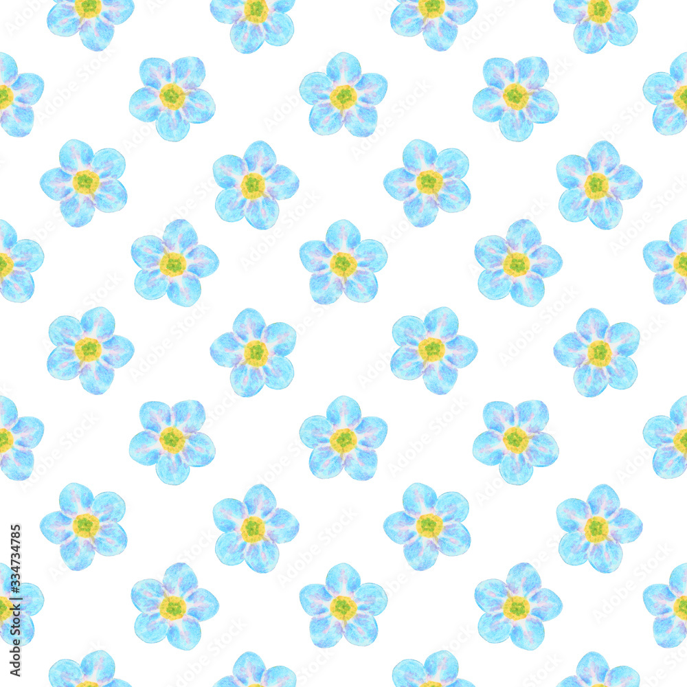 Forget-me-not seamless pattern on white background for wrapper, textile, scrapbooking paper
