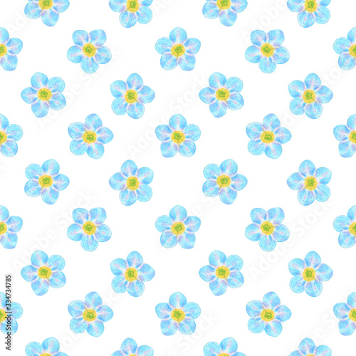 Forget-me-not seamless pattern on white background for wrapper, textile, scrapbooking paper 