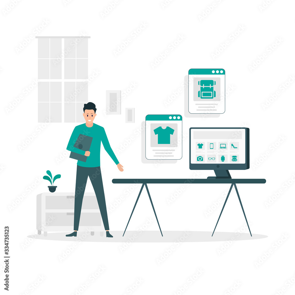 online market place flat illustration design concept online market place flat illustration design concept