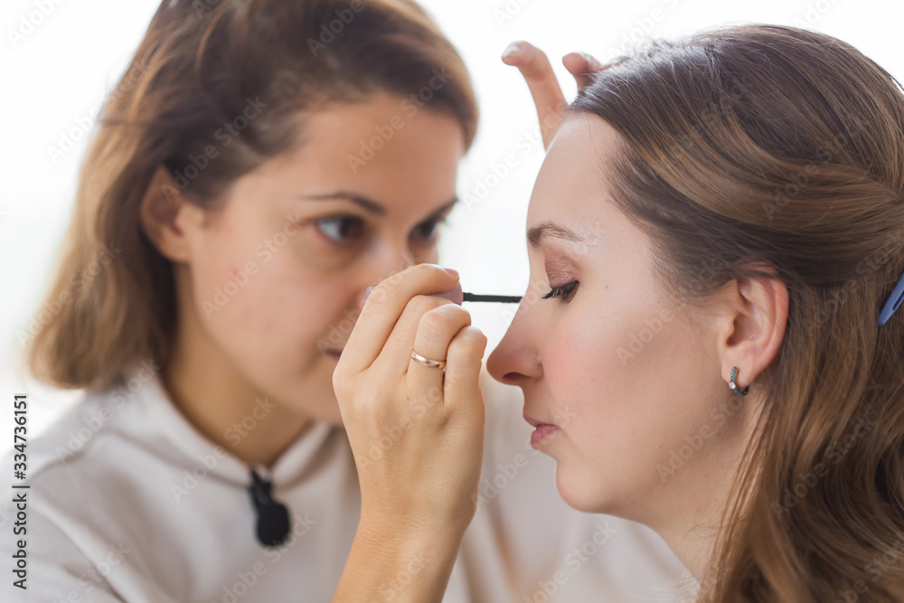 Beauty and cosmetics concept - Makeup artist doing professional make up of young woman Beauty and cosmetics concept - Makeup artist doing professional make up of young woman