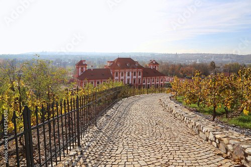 View of the Troja Palace from the vineyards in Prague, Czech Republic