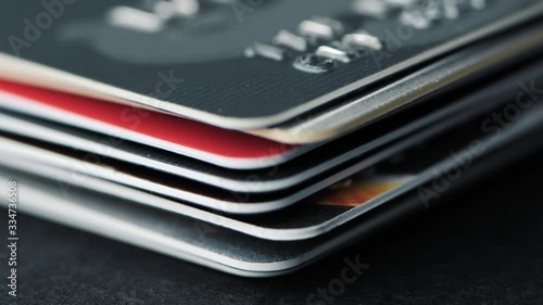 Time lapse of stack of credit cards close up.