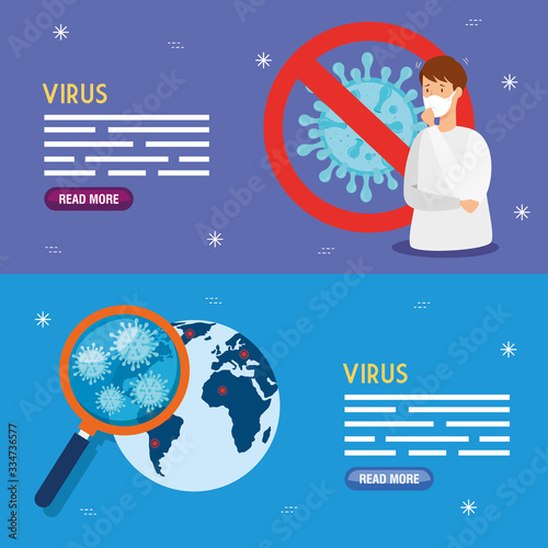 set poster of coronavirus 2019 ncov and icons vector illustration design