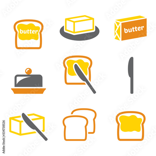 Butter or margarine spread on bread vector icons set - dairy, food design collection
