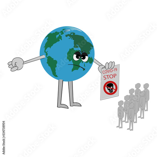 Protection of the planet from viruses, the concept of the spread of the virus throughout the planet, a planet with a banner "STOP". Lecture for humanity on the protection of the planet from death 