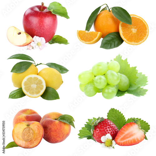 Food collection fruits apple orange grapes berries apples oranges fresh fruit isolated on white