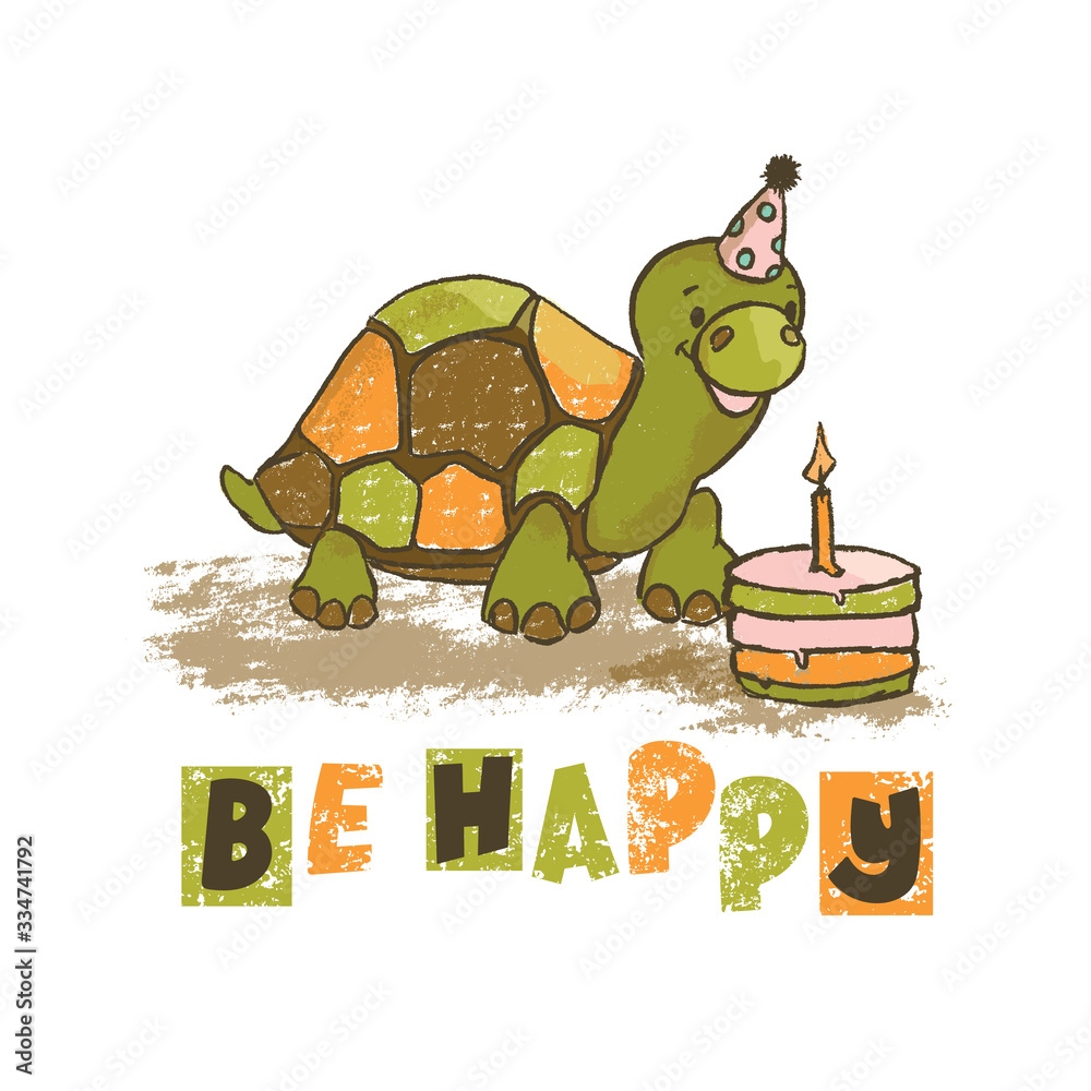 Obraz premium TURTLE Cartoon Circus Magician Cute Zoo Tropical Animal Hand Drawn Vector Illustration Card for Print Fabric and Decoration