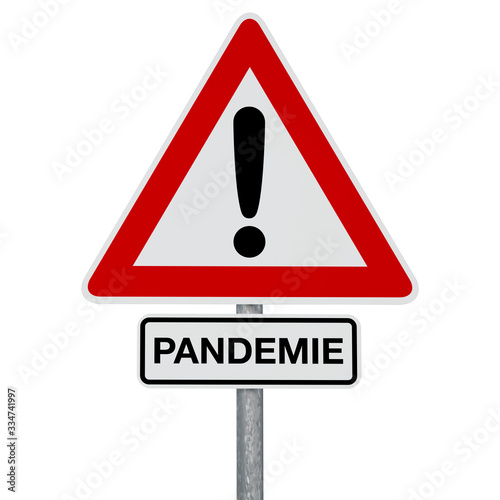 Caution - PANDEMIE - German text - digitally generated image - clipping path included