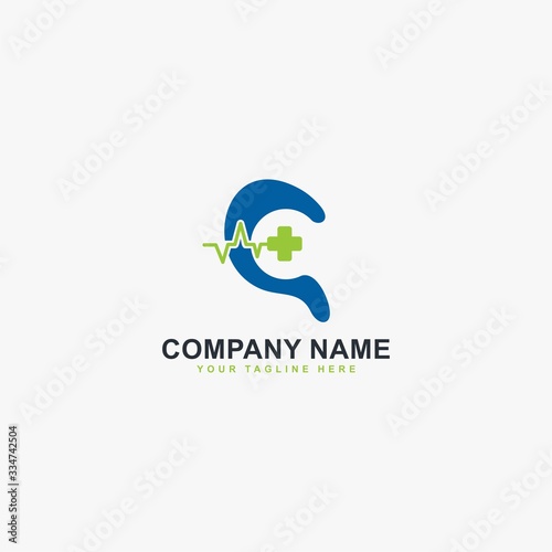 Hearing care clinic logo design vector. Medical care sign symbol. Blue hears with the medical icon vector. 