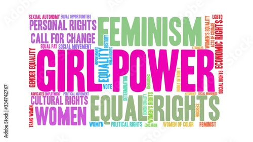 Girl Power animated word cloud on a white background. 