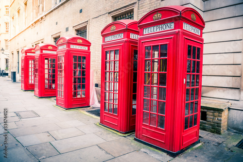 Traditional telephone boxes in London  UK