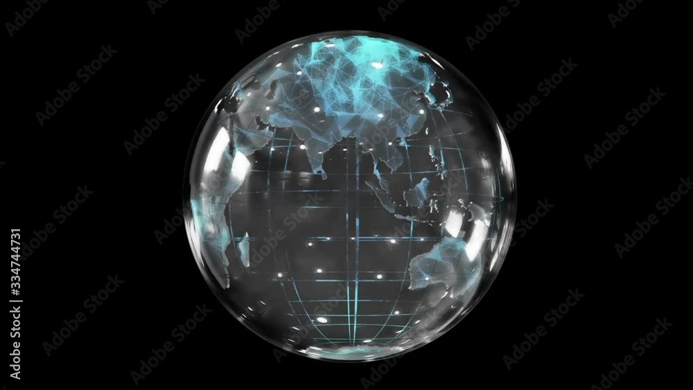 Abstract stylized spinning globe of the planet. Creative and technological design of planet Earth. Bright and colorful design element or background that will decorate any video material. Looped