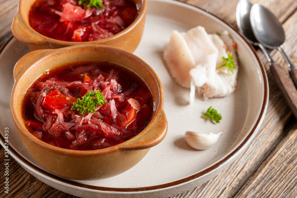 Traditional homemade Russian beetroot soup borscht Traditional homemade Russian beetroot soup borscht