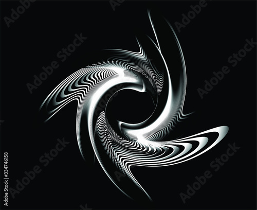  Line art optical art. Psychedelic background. Monochrome background. Optical illusion style. Black dark background. Modern pattern. Abstract graphic texture. Graphic ornament. Vector template