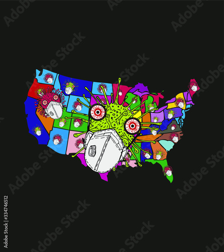 Fototapeta Naklejka Na Ścianę i Meble -  Coronavirus and American map graphic design vector art