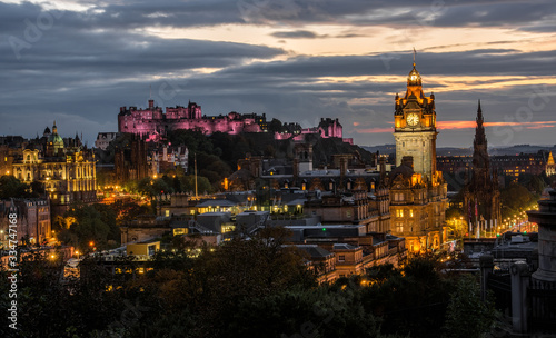 Edinburgh city skyline and castle at night, Scotland