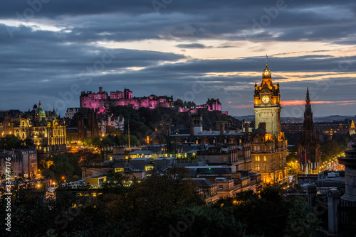 Edinburgh city skyline and castle at night  Scotland