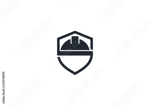 Logo for the safety of building workers. With shield icons and safety helmets. Become one of the Workers safety assurance sites