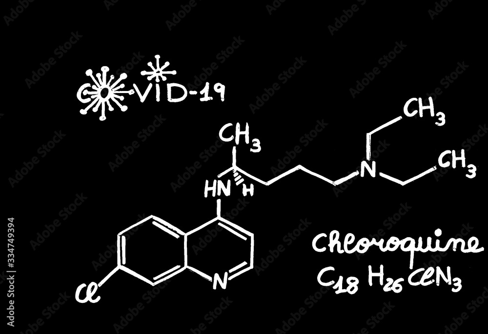 chloroquine chemical structure and formula on a school blackboard