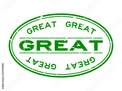 Grunge green great word oval rubber seal stamp on white background