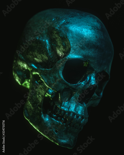 Neon Black Skull Isolated on Black Background
