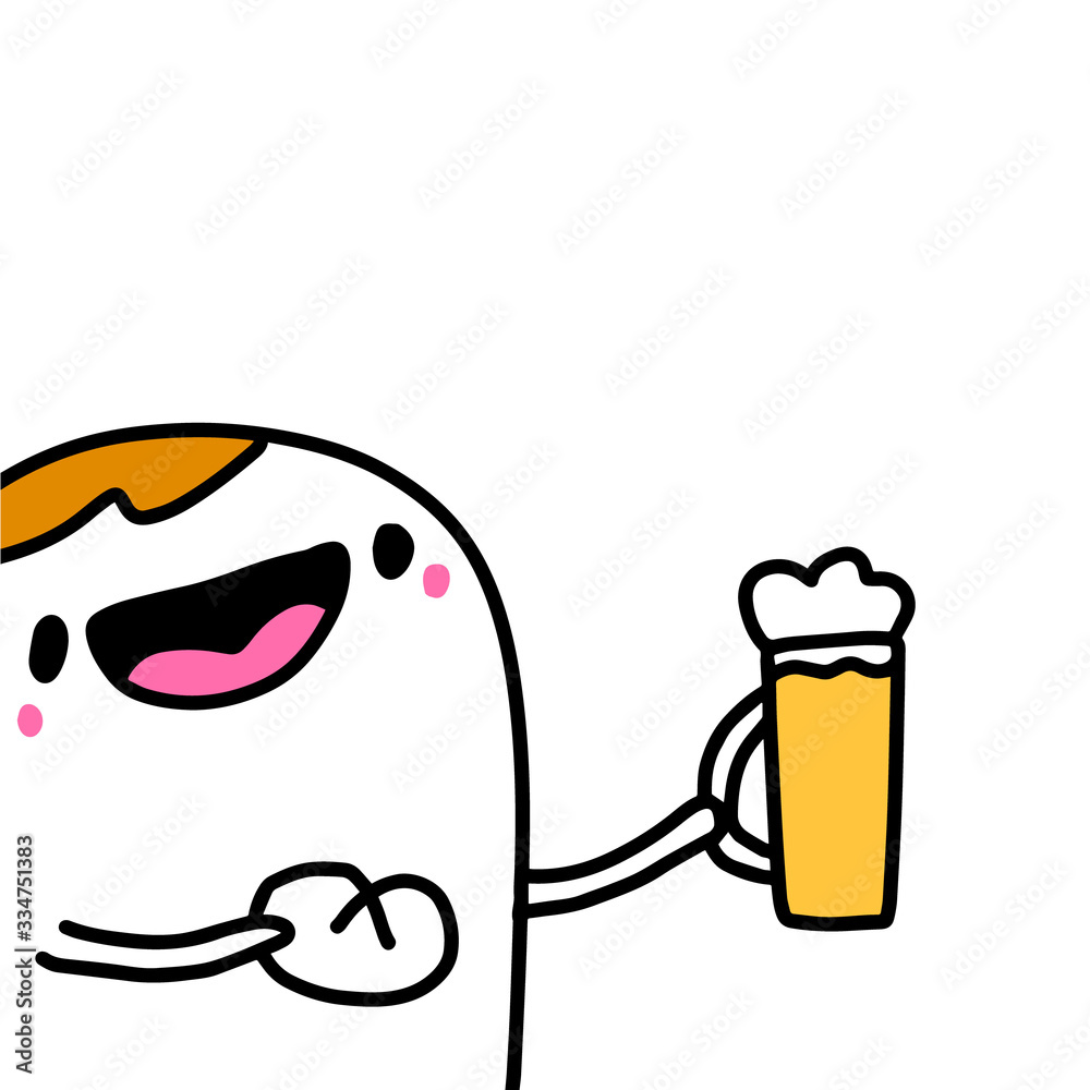 Man drinking beer hand drawn vector illustration in cartoon comic style holding big mug Man drinking beer hand drawn vector illustration in cartoon comic style holding big mug