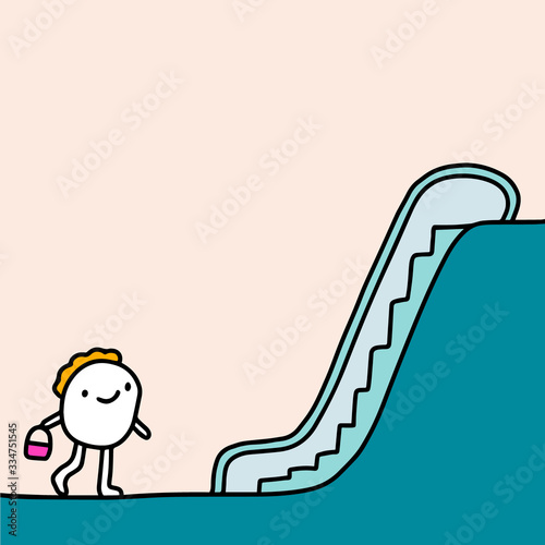Escalator hand drawn vector illustration in cartoon comic style moving up