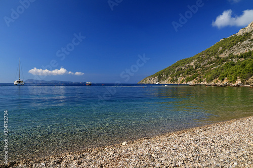Coastline of Vis island in Komiza town, Croatia
