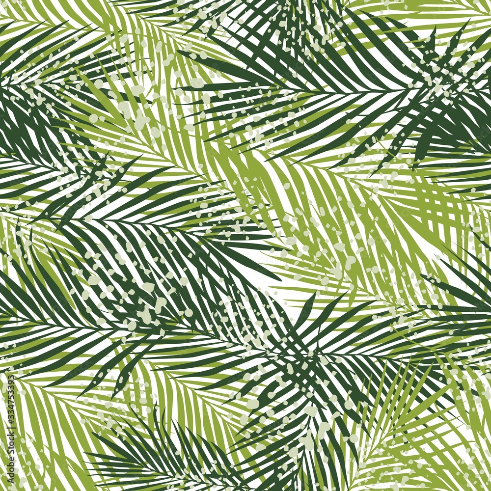 Exotic fern leaves seamless pattern on white background. Tropical palm leaf wallpaper.