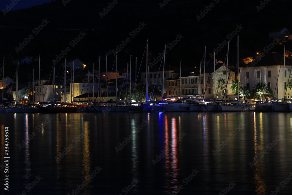 Old Harbour in Vis town, Vis island, Croatia, by night