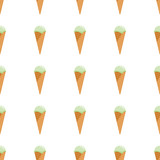 Retro ice cream in waffle cones seamless pattern in flat style isolated on white background.